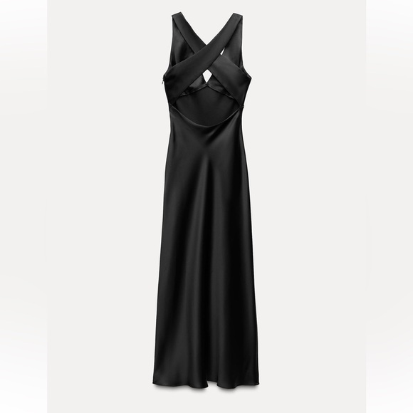 NWT Zara V-Neck Satin Effect Open Back Midi Dress - Picture 6 of 7